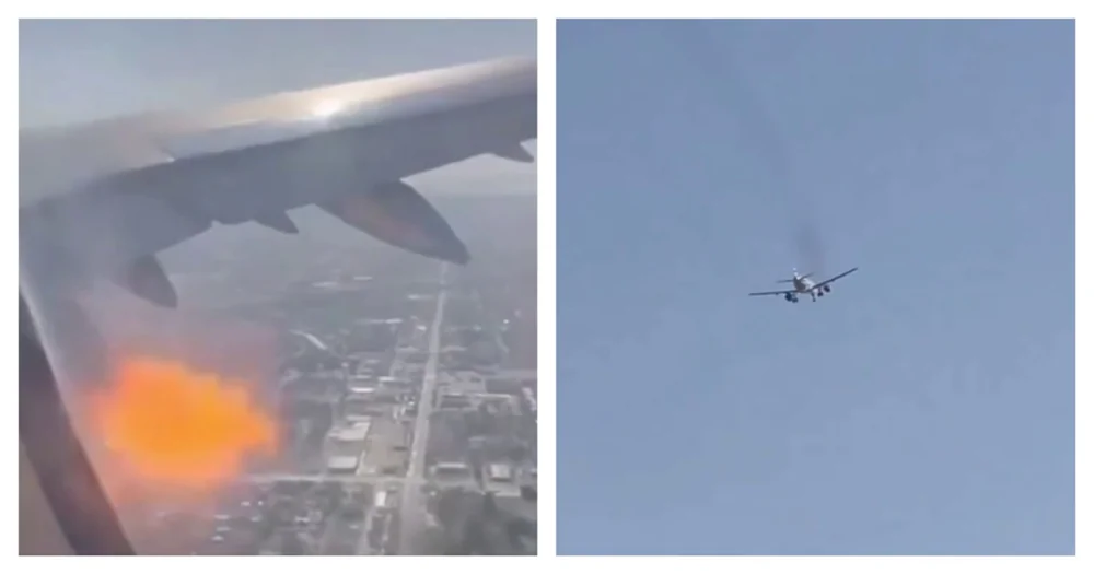 【乗客は無事なのか？】アメリカの飛行機のエンジンから炎が大噴射で大パニック